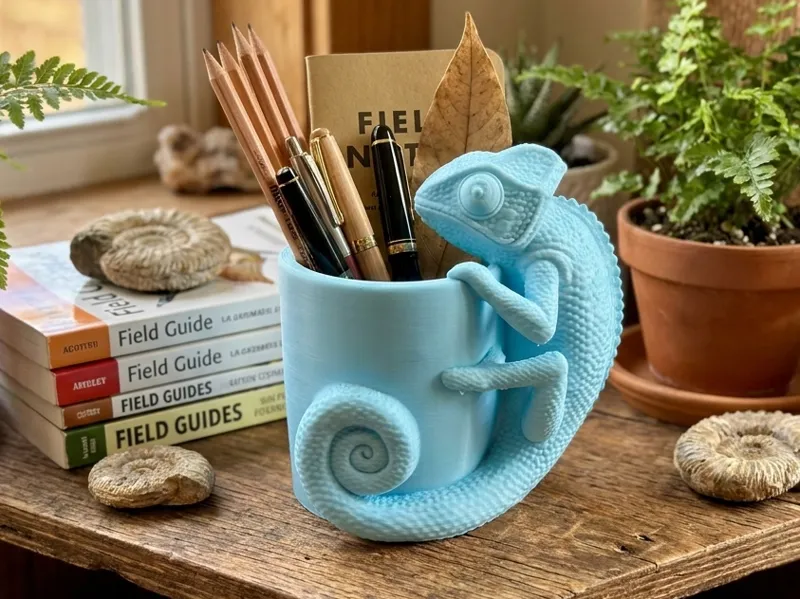 Bukalemun Figürlü Masaüstü Organizer & Saksı